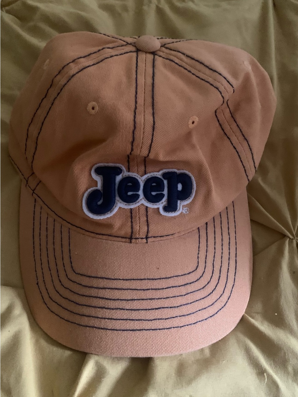 Jeep Tan  Baseball Cap with Navy Logo and Stitching